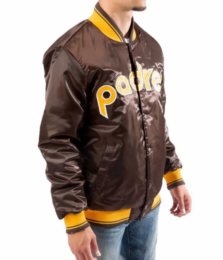 San Diego Padres Bomber Brown Satin Full-Snap Men's Jacket