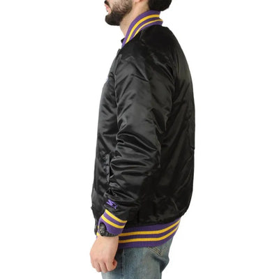 17X Los Angeles Lakers Champions Full-Snap Varsity Black Satin Men's Bomber Jacket