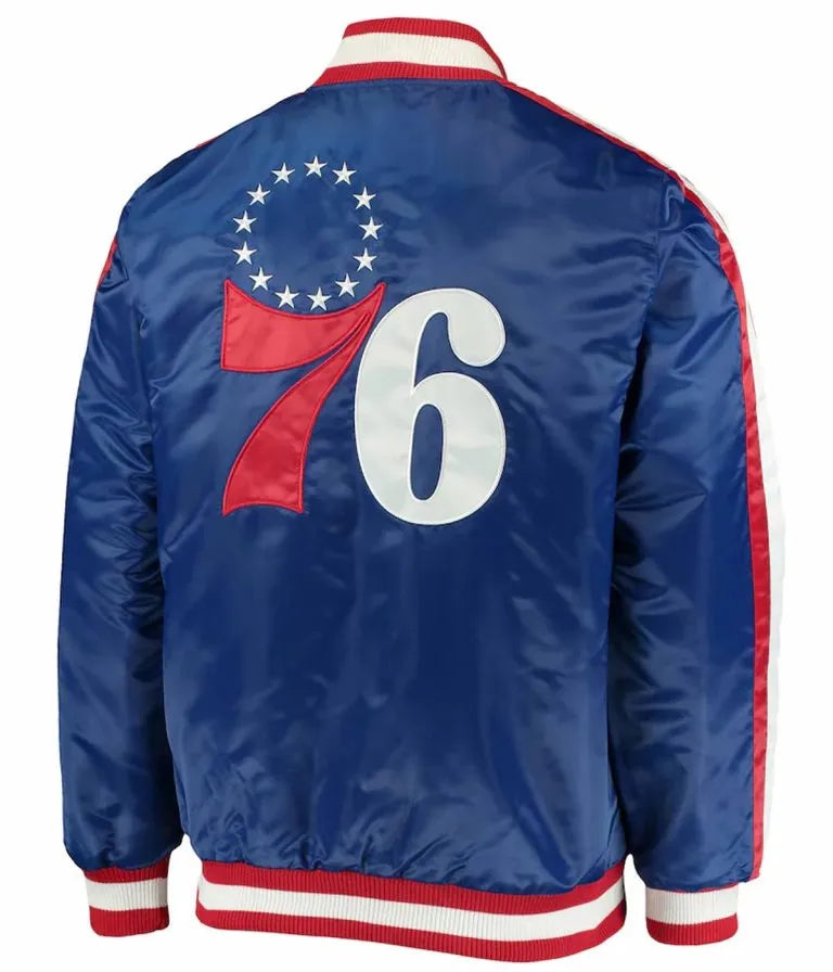 Philadelphia 76ers The Offensive Full-Snap Varsity Royal Blue Satin Men's Bomber Jacket