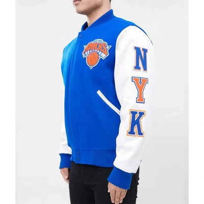 New York Knicks Varsity Royal Blue Wool & White Genuine Leather Sleeves Men's Letterman Jacket