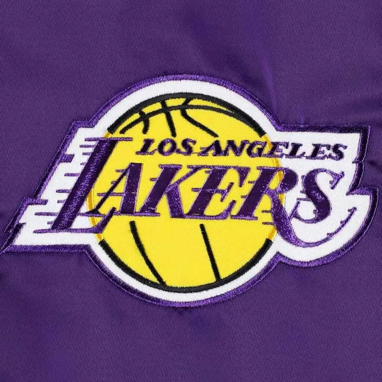 Los Angeles Lakers Force Play Full-Snap Varsity Purple Satin Men's Bomber Jacket