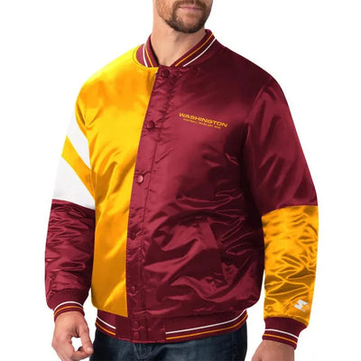 Washington Commanders Leader Full-Snap Varsity Burgundy/Yellow Satin Men's Bomber Jacket