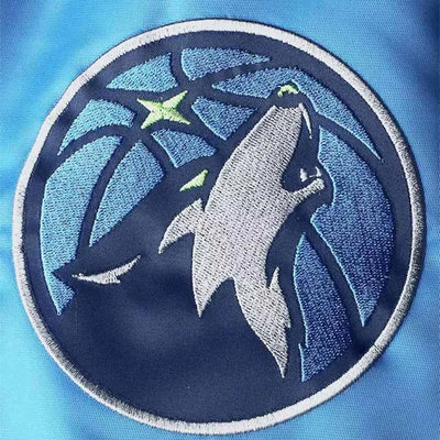 Minnesota Timberwolves The Draft Pick Full-Snap Varsity Blue Satin Men's Bomber Jacket
