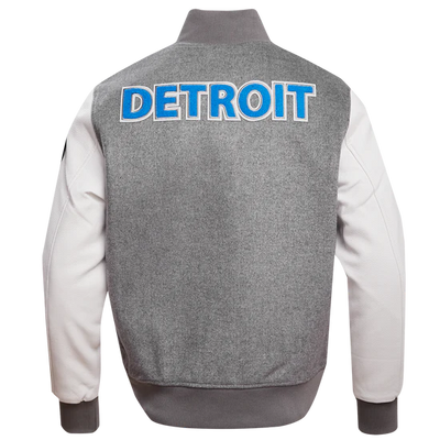 Detroit Lions Grey Wool & White Genuine Leather Sleeves Men's Varsity Jacket