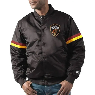 Cleveland Cavaliers The Champ Full-Snap Varsity Black Satin Men's Bomber Jacket
