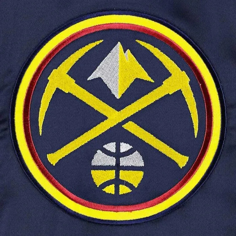 Denver Nuggets Force Play Full-Snap Varsity Navy Blue Satin Men's Bomber Jacket