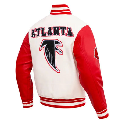 Atlanta Falcons Varsity Off White Wool & Red Genuine Leather Sleeves Men's Jacket