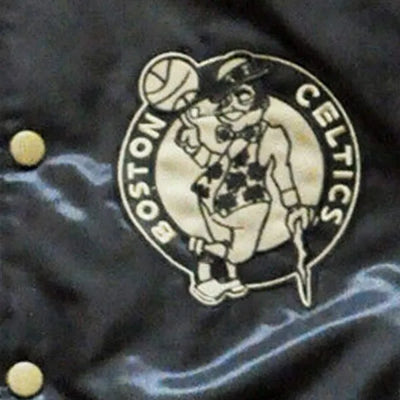 Boston Celtics NBA 75th Anniversary Full-Snap Varsity Black Satin Men's Bomber Jacket