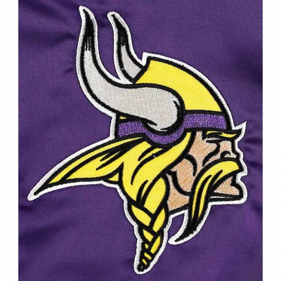 Minnesota Vikings The Pick and Roll Full-Snap Varsity Purple Satin Men's Bomber Jacket
