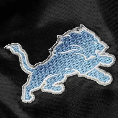 Detroit Lions Locker Room Full-Snap Varsity Black Satin Men's Bomber Jacket