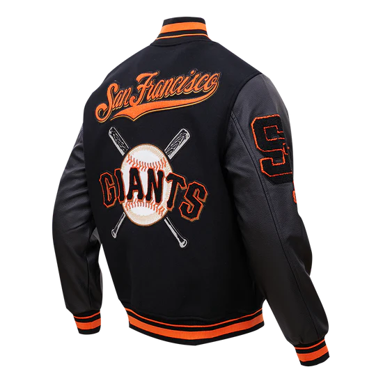 San Francisco Giants Mash Up Full-Zip Varsity Black Wool/Leather Men's Jacket
