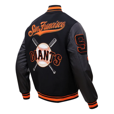 San Francisco Giants Mash Up Full-Zip Varsity Black Wool/Leather Men's Jacket