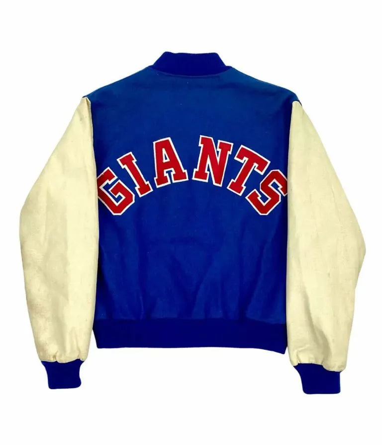 New York Giants Royal Blue Wool & White Genuine Leather Sleeves Men's Varsity Letterman Jacket