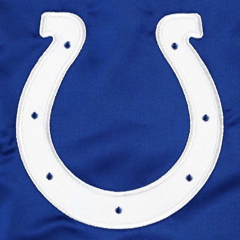 Indianapolis Colts Pick and Roll Full-Snap Varsity Royal Blue Satin Men's Bomber Jacket