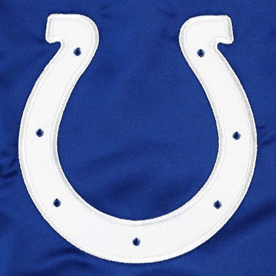 Indianapolis Colts Pick and Roll Full-Snap Varsity Royal Blue Satin Men's Bomber Jacket