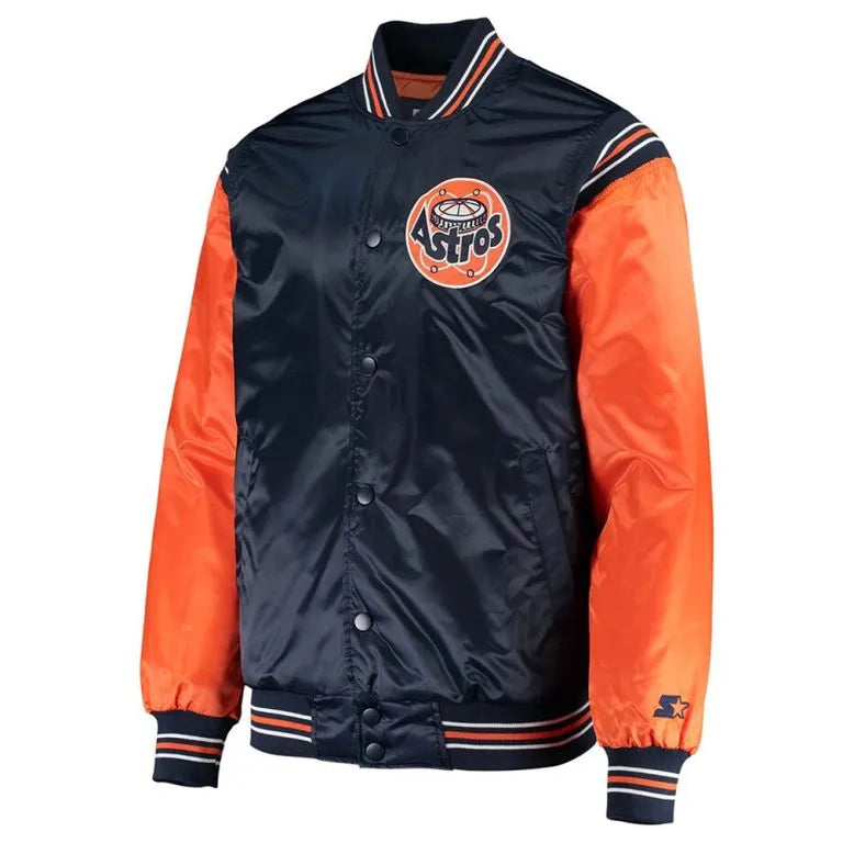 Houston Astros Enforce Navy/Orange Satin Varsity Full-Snap Men's Jacket
