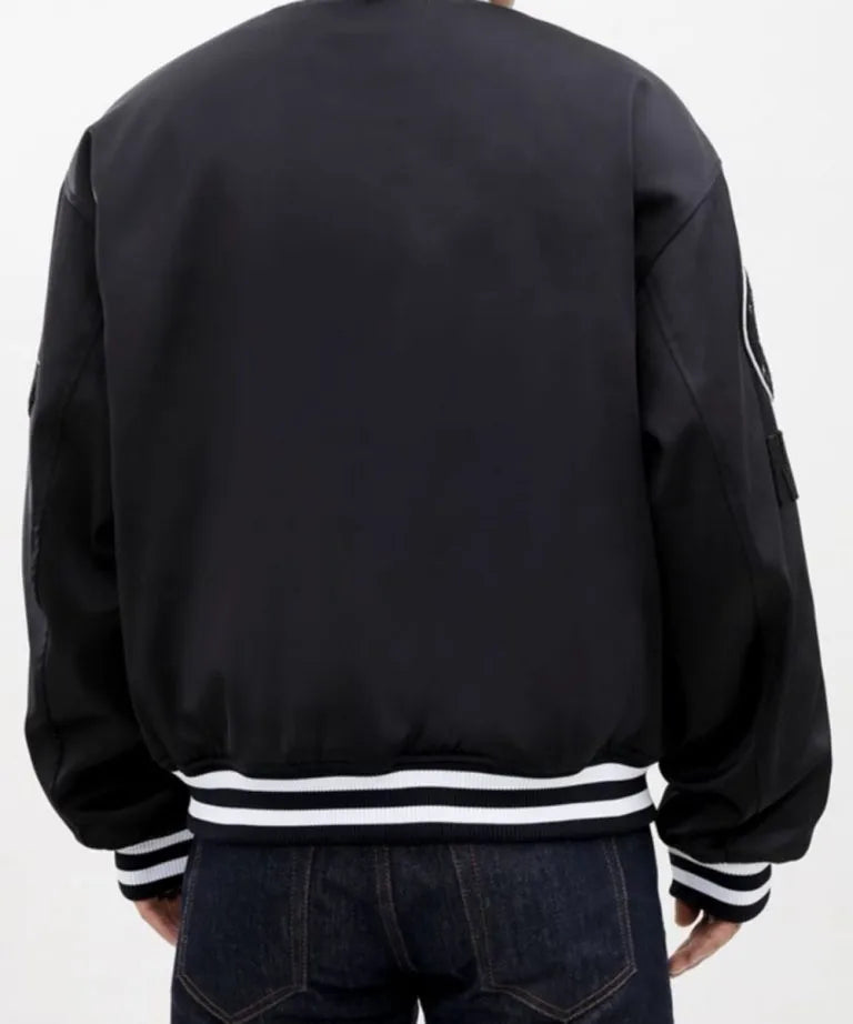 Brooklyn Nets Full-Snap Varsity Black Satin Men's Bomber Jacket