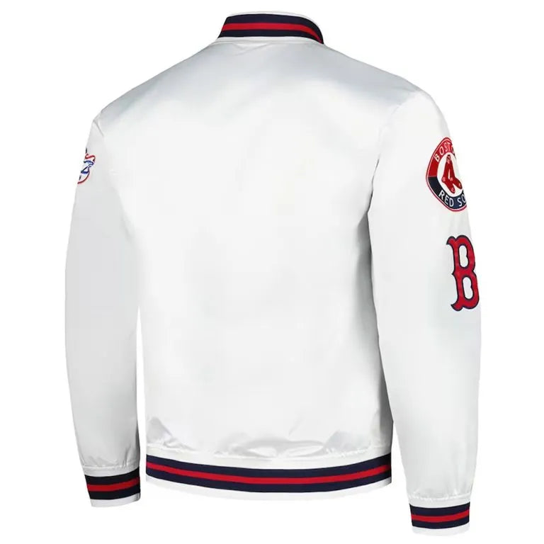 Boston Red Sox City Collection Full-Snap White Satin Men's Bomber Jacket