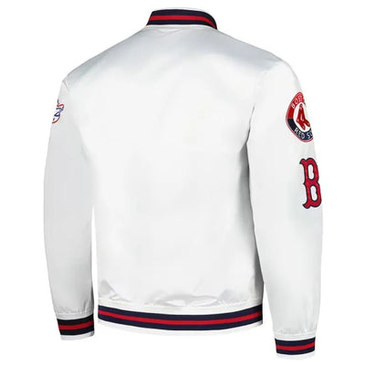 Boston Red Sox City Collection Full-Snap White Satin Men's Bomber Jacket