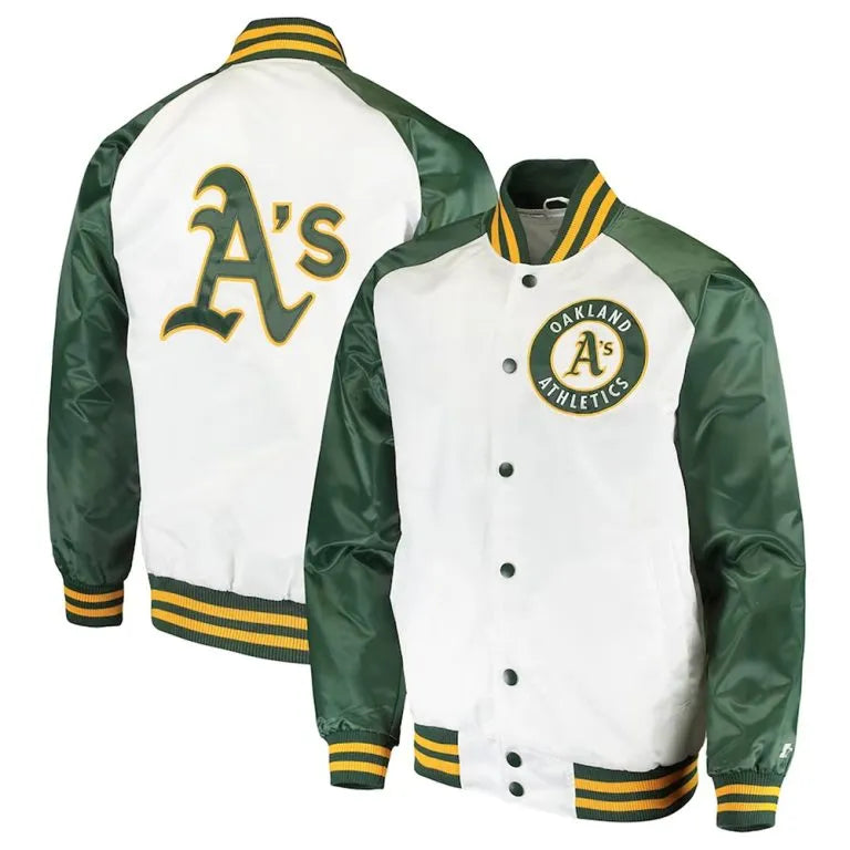 Oakland Athletics Clean-Up Hitter White/Green Varsity Satin Men's Jacket
