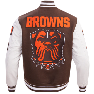 Cleveland Browns Mashup Brown Wool & White Genuine Leather Sleeves Men's Varsity Jacket