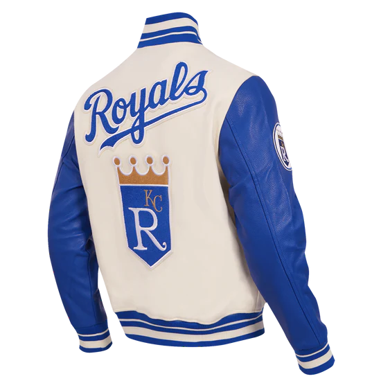 Kansas City Royals Varsity Off White Wool & Blue Leather Sleeves Men's Jacket