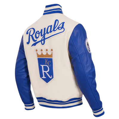 Kansas City Royals Varsity Off White Wool & Blue Leather Sleeves Men's Jacket