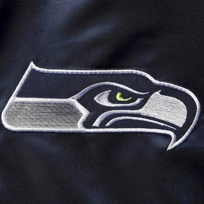 Seattle Seahawks Full-Snap Varsity White & Neon Green Satin Men's Bomber Jacket