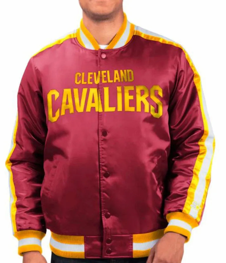 Cleveland Cavaliers Full-Snap Varsity Maroon Satin Men's Bomber Jacket