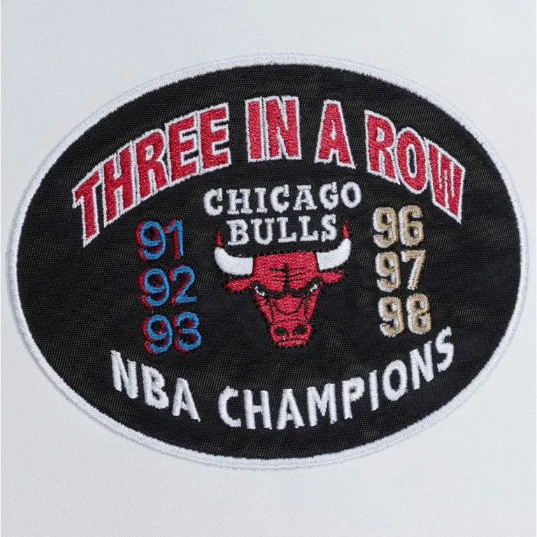 Chicago Bulls City Collection Full-Snap Varsity White Satin Men's Bomber Jacket