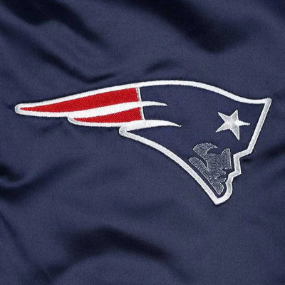 New England Patriots The Pick and Roll Full-Snap Varsity Navy Blue Satin Men's Bomber Jacket