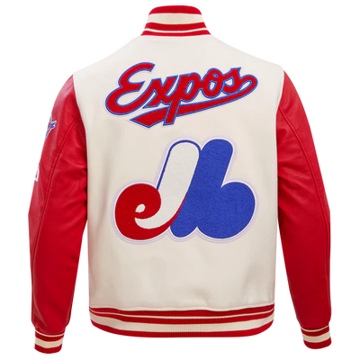 Montreal Expos Retro Classic Rib Off White Wool & Red Leather Sleeves Varsity Men's Jacket