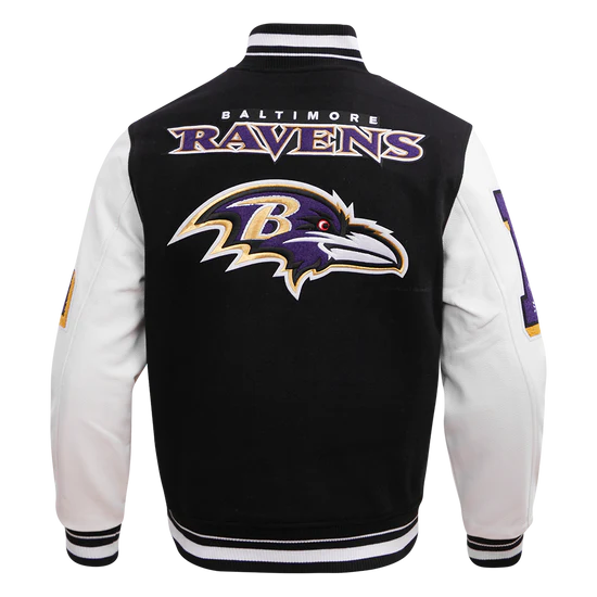 Baltimore Ravens Black Wool and White Leather Sleeves Varsity Men's Jacket