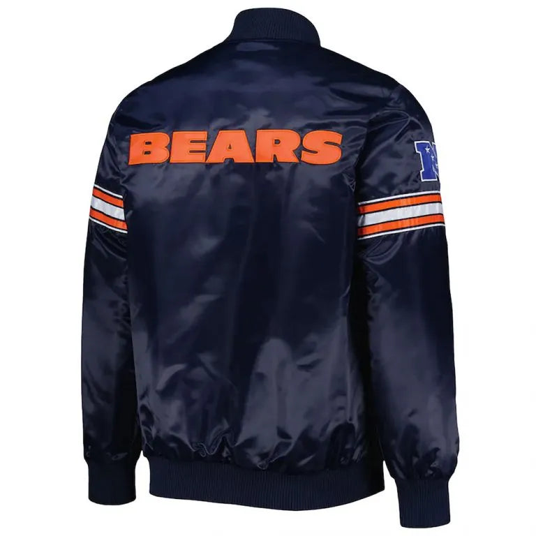 Chicago Bears The Pick and Roll Full-Snap Varsity Blue Satin Men's Bomber Jacket