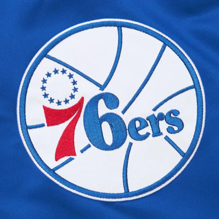 Philadelphia 76ers Full-Snap Varsity Royal Blue and Red Satin Men's Bomber Jacket