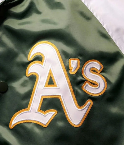 Oakland Athletics Reliever Raglan Full-Snap Green/Yellow Satin Men's Jacket