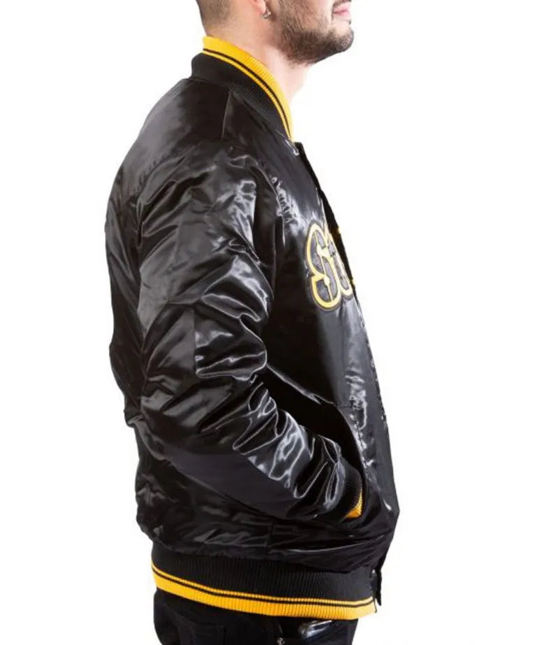 Pittsburgh Steelers Full-Snap Varsity Black Satin Men's Bomber Jacket