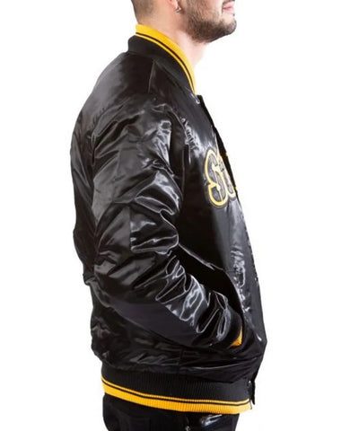Pittsburgh Steelers Full-Snap Varsity Black Satin Men's Bomber Jacket