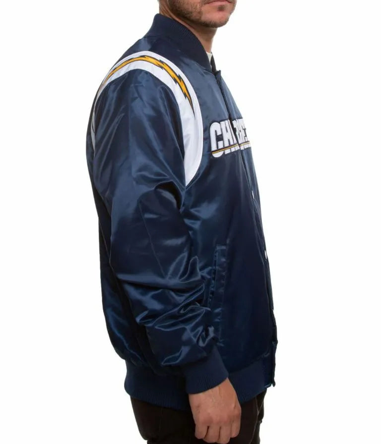 Los Angeles Chargers Full-Snap Varsity Blue Satin Men's Bomber Jacket