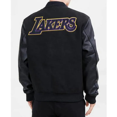 Los Angeles Lakers Classic Varsity Black Wool & Genuine Leather Sleeves Men's Letterman Jacket