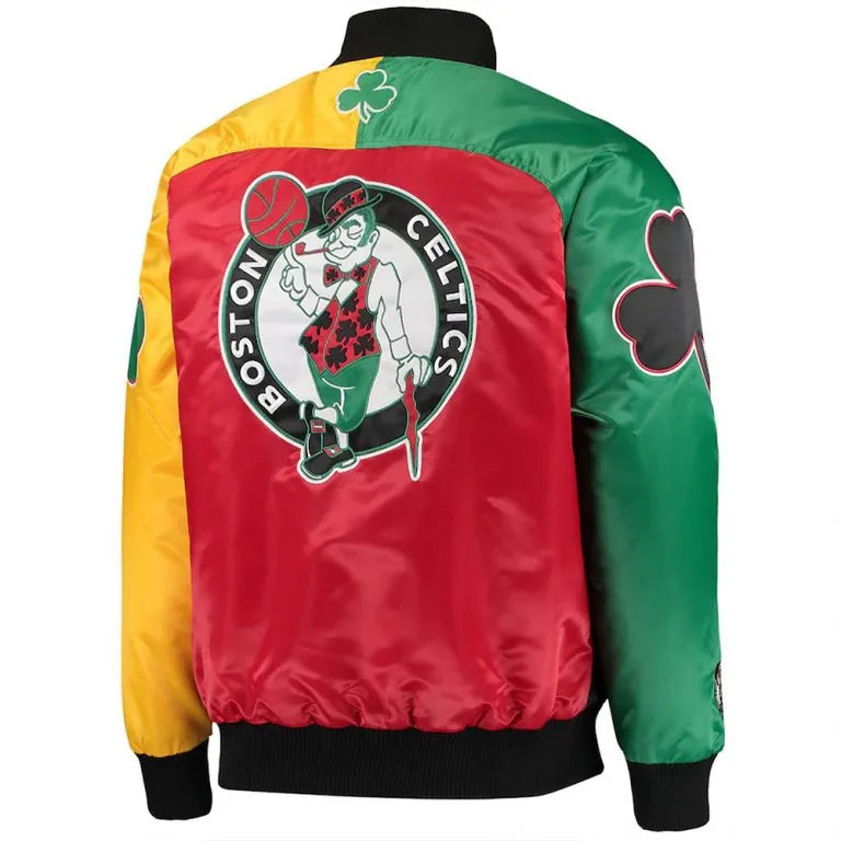 Boston Celtics Ty Mopkins Full-Snap Varsity Black/Red Satin Men's Bomber Jacket