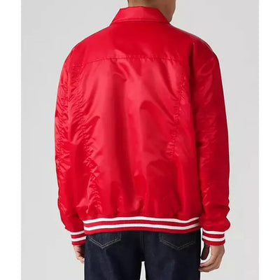 Chicago Bulls Trucker Full-Snap Varsity Red Satin Men's Bomber Jacket