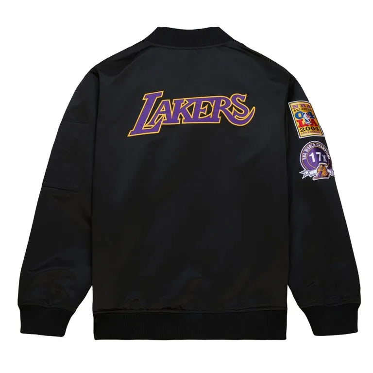 Los Angeles Lakers Vintage Logo Lightweight Full-Zip Varsity Black Satin Men's Bomber Jacket