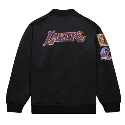 Los Angeles Lakers Vintage Logo Lightweight Full-Zip Varsity Black Satin Men's Bomber Jacket