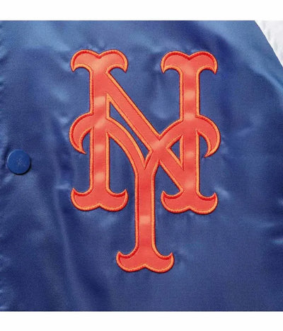 New York Mets Royal Blue & Orange Satin Raglan Full-Snap Varsity Men's Jacket