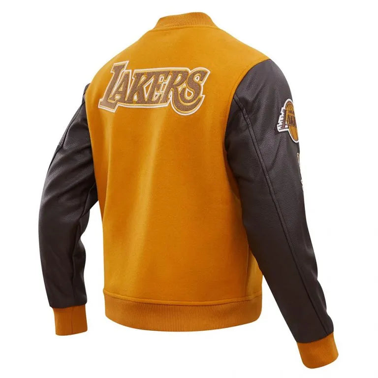 Los Angeles Lakers Classic Varsity Orange Wool & Brown Genuine Leather Sleeves Men's Letterman Jacket