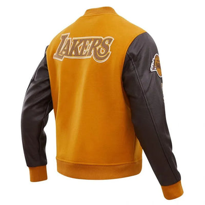 Los Angeles Lakers Classic Varsity Orange Wool & Brown Genuine Leather Sleeves Men's Letterman Jacket