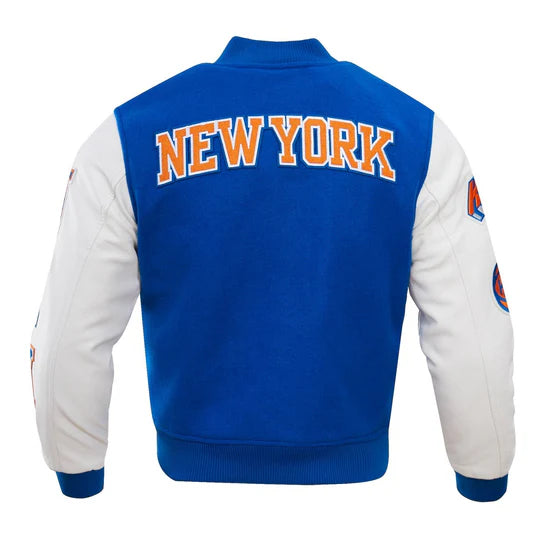 New York Knicks Varsity Royal Blue Wool & White Genuine Leather Sleeves Men's Letterman Jacket