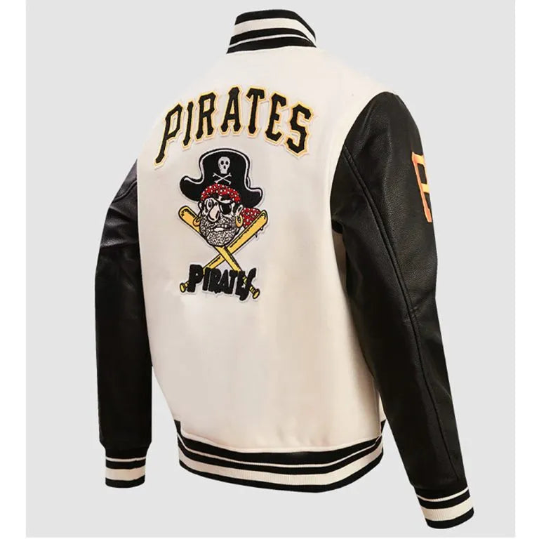 Pittsburgh Pirates Retro Classic Rib Off White Wool & Black Leather Varsity Men's Jacket