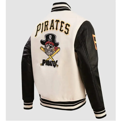 Pittsburgh Pirates Retro Classic Rib Off White Wool & Black Leather Varsity Men's Jacket